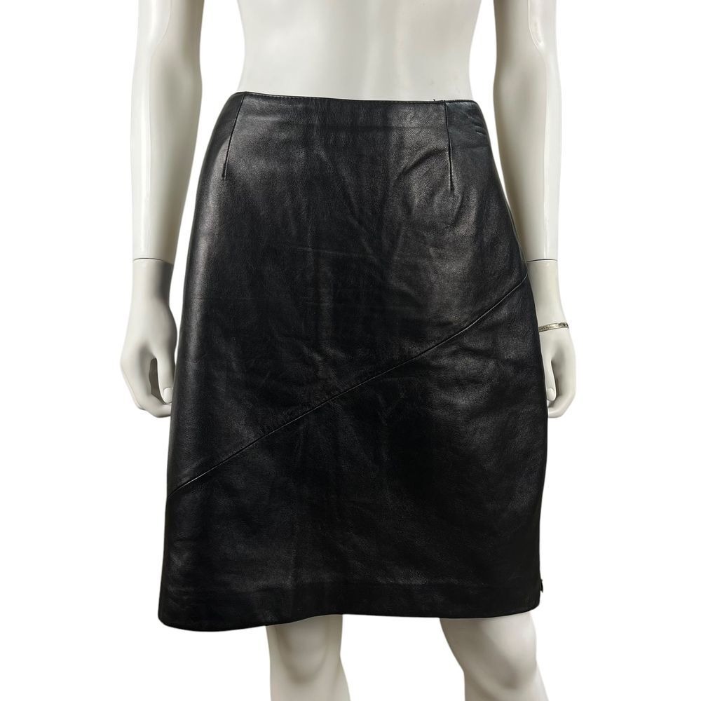 Wilsons Pelle Studio Black Leather Mini Midi Skirt VINTAGE Womens Size‎ 12